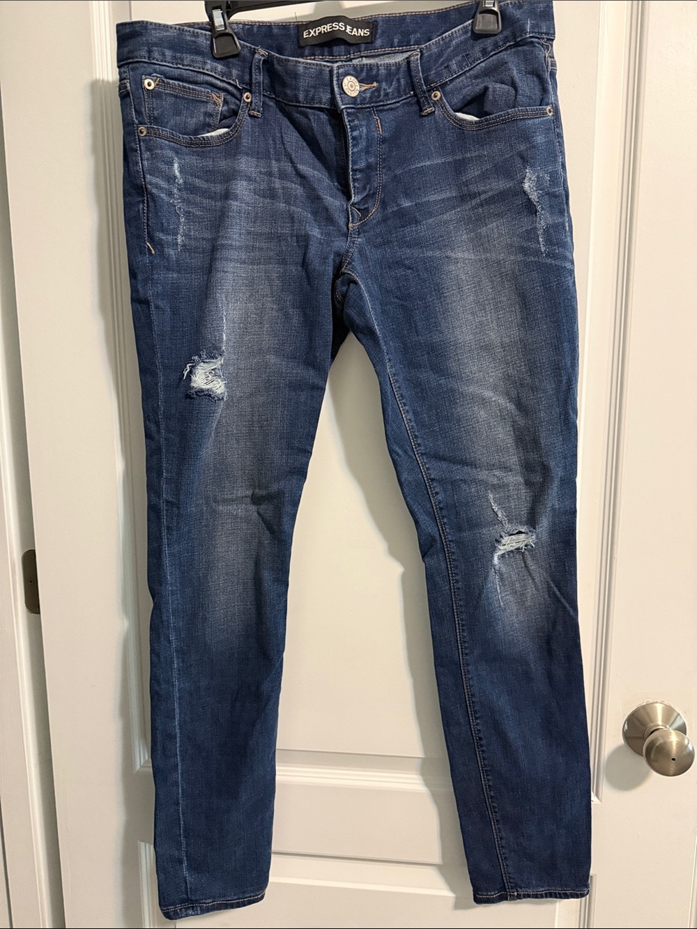 Express Blue Distressed Slim Jeans